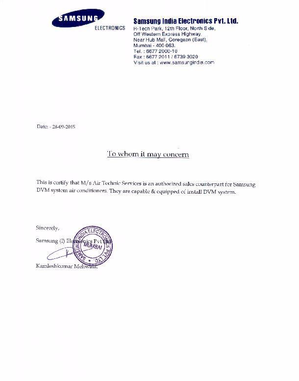 Samsung HVAC Certificate